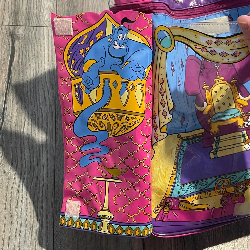 Vintage Disney Aladdin‎ Jasmine Genie Pink Purple Vinyl Backpack 90s Kids Bag